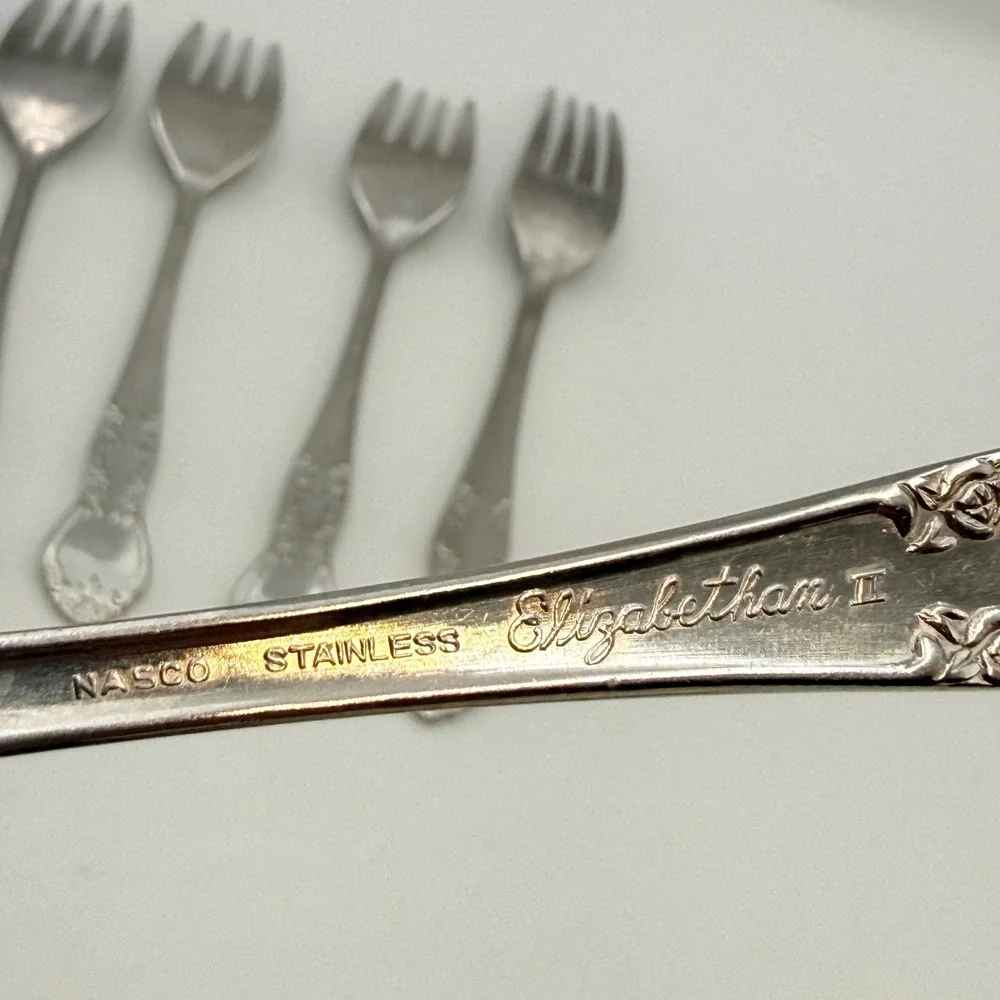 Nasco Elizabethan II Stainless Steel Forks Set of 6 Japan Floral Scroll Design